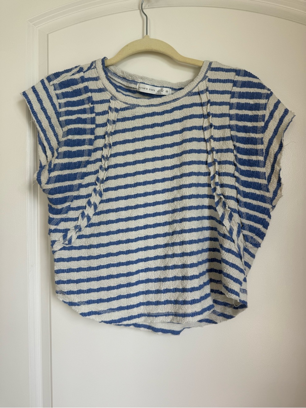 Altard State xs Blue and White Striped Short Sleeve Top